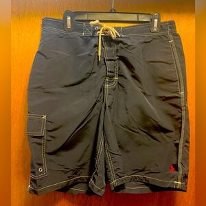 Polo Ralph Lauren Swim Shorts men's Size Large Black Trunks Pocket Tie Waist